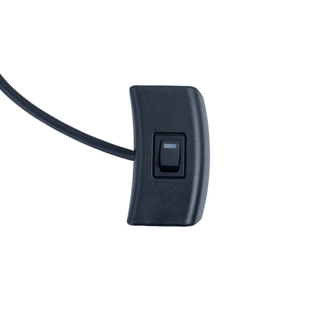 Light Switch for the Jazzy Air 2 Power Chair: Close-up of a black switch with a 92 rubber-coated cable and a 3-pin male connector, designed for simple installation with built-in mounting holes.