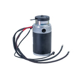 Motor & Brake Assembly for the Pride Raptor (R3-1700) Mobility Scooter; black and silver cylinder with attached wires, featuring a round metal component and visible red and black cables.