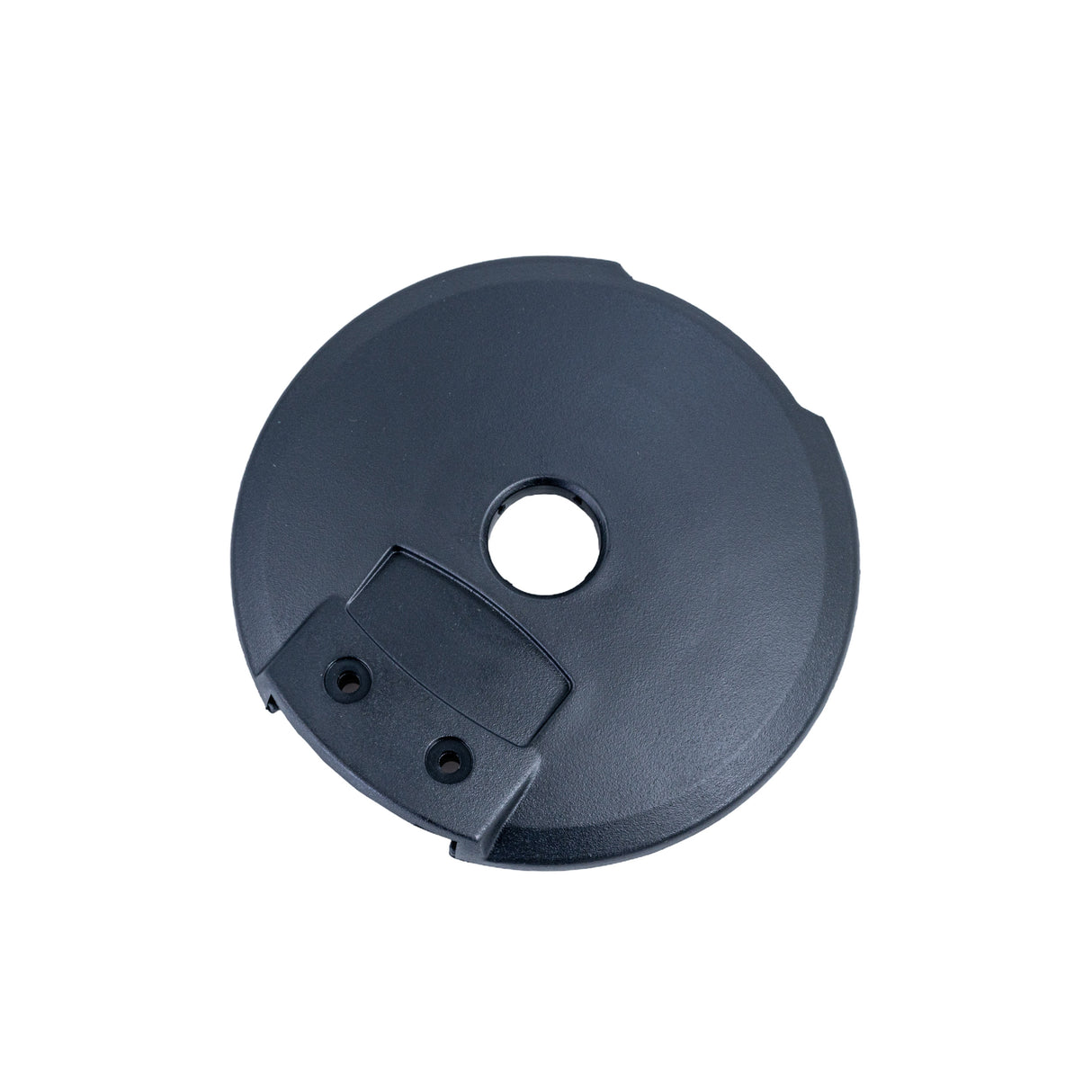 6 Caster Cover for Quantum Q6 Edge, showing a black circular object with a central hole, designed to fit and protect the scooter's wheel.