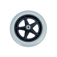 8x2 (200x50) Pneumatic Gray Caster Wheel Assembly with 608RS Bearings and Black Split Rim, featuring a ribbed Primo tire, suitable for power chair casters with 5/16 axle.