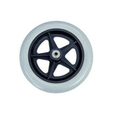 8x2 (200x50) Pneumatic Gray Caster Wheel Assembly with 608RS Bearings and Black Split Rim, featuring a ribbed Primo tire, suitable for power chair casters with 5/16 axle.