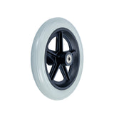 8x2 (200x50) Pneumatic Gray Caster Wheel Assembly with 608RS Bearings and Black Split Rim, featuring a ribbed Primo tire and metal center, ideal for power chair casters.