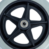 8x2 (200x50) Pneumatic Gray Caster Wheel Assembly with 608RS Bearings and Black Split Rim, featuring a ribbed Primo tire, ideal for power chair casters with 5/16 axle.