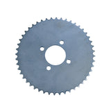 Close-up of #40/41/420 Chain 48 Tooth Sprocket for Go-Karts & Mini Bikes, showcasing its circular gear design with multiple holes and metal construction.