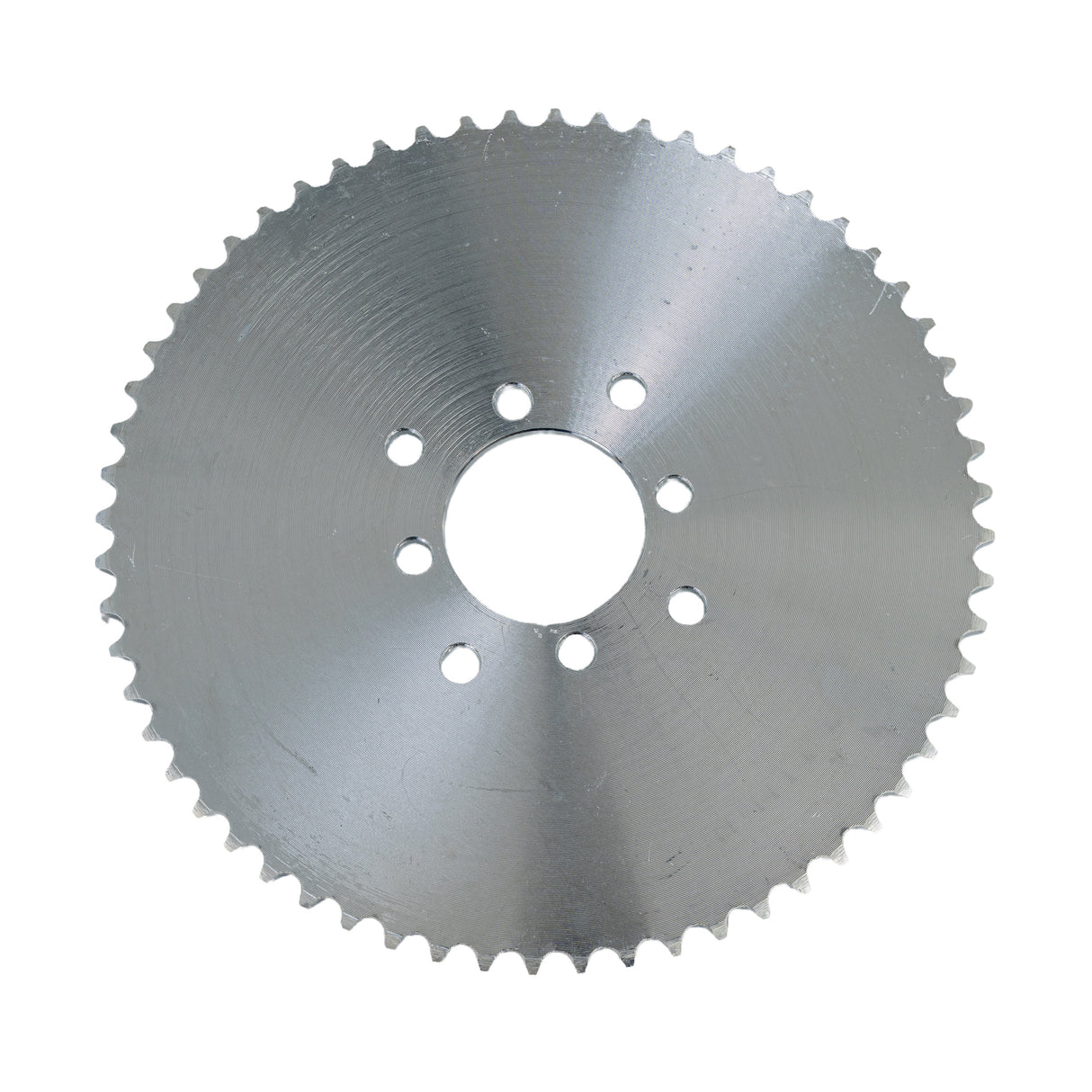 #40/41/420 Chain - 60 Tooth Sprocket for Go-Karts & Mini Bikes, close-up view showing its circular metal design with a 2-1/8 bore and eight 3/8 mounting holes.