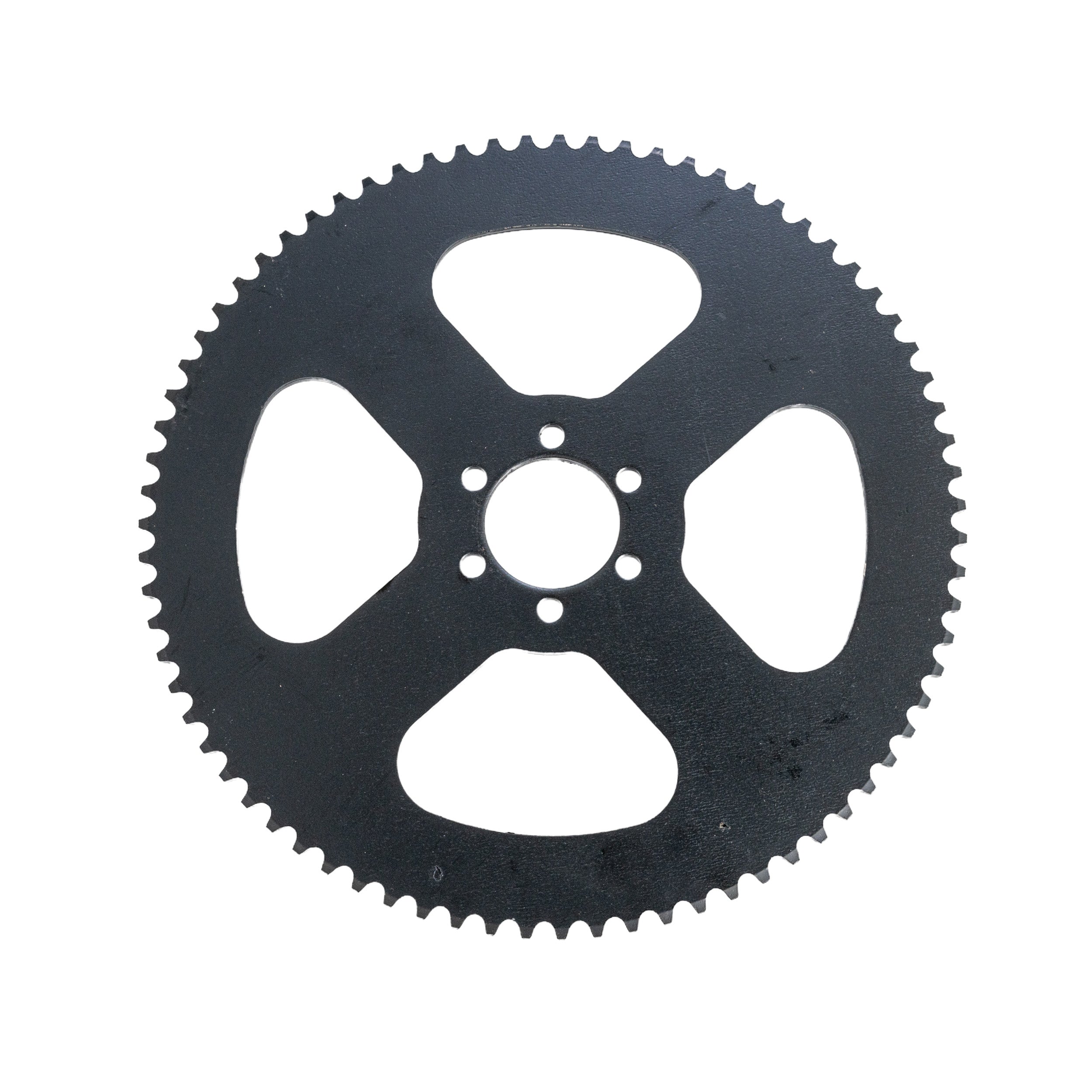 75 Tooth #35 Chain Rear Wheel Sprocket for Coleman, Monster Moto / Mega Moto, Motovox, & TaoTao Mini Bikes, featuring a large black gear with six mounting holes in the center.