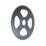 75 Tooth #35 Chain Rear Wheel Sprocket for Coleman, Monster Moto / Mega Moto, Motovox, & TaoTao Mini Bikes; a close-up of a grey gear with six inner mounting holes and 75 teeth.