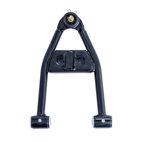 Lower A-Arm for Coleman AT125-EX & AT125-UT ATVs, made of black enameled steel with pre-installed bushings, spacers, and grease fittings, featuring a ball joint and visible screws.