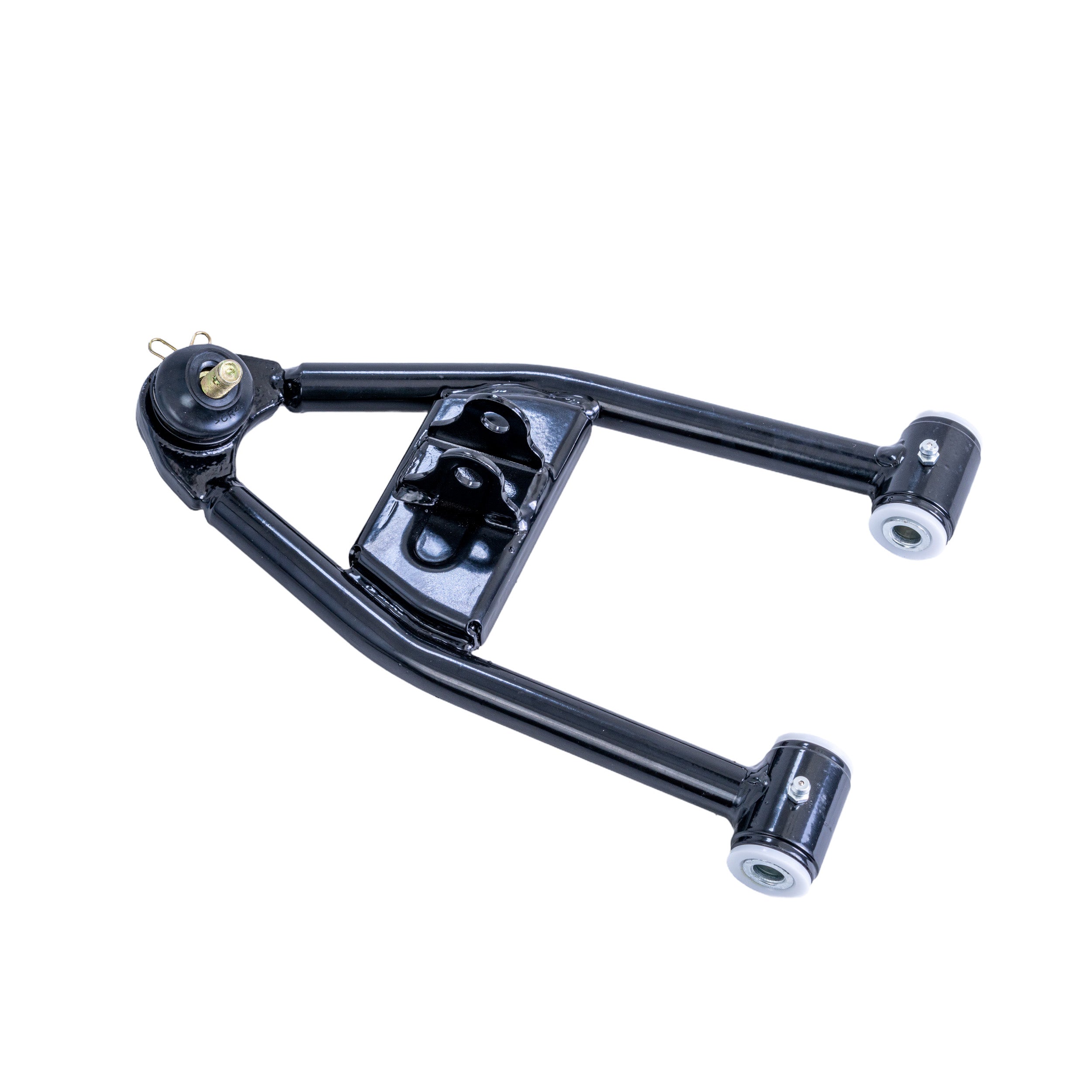 Lower A-Arm for Coleman AT125-EX & AT125-UT ATVs, black metal with pre-installed bushings, spacers, and grease fittings, essential for steering and suspension systems.