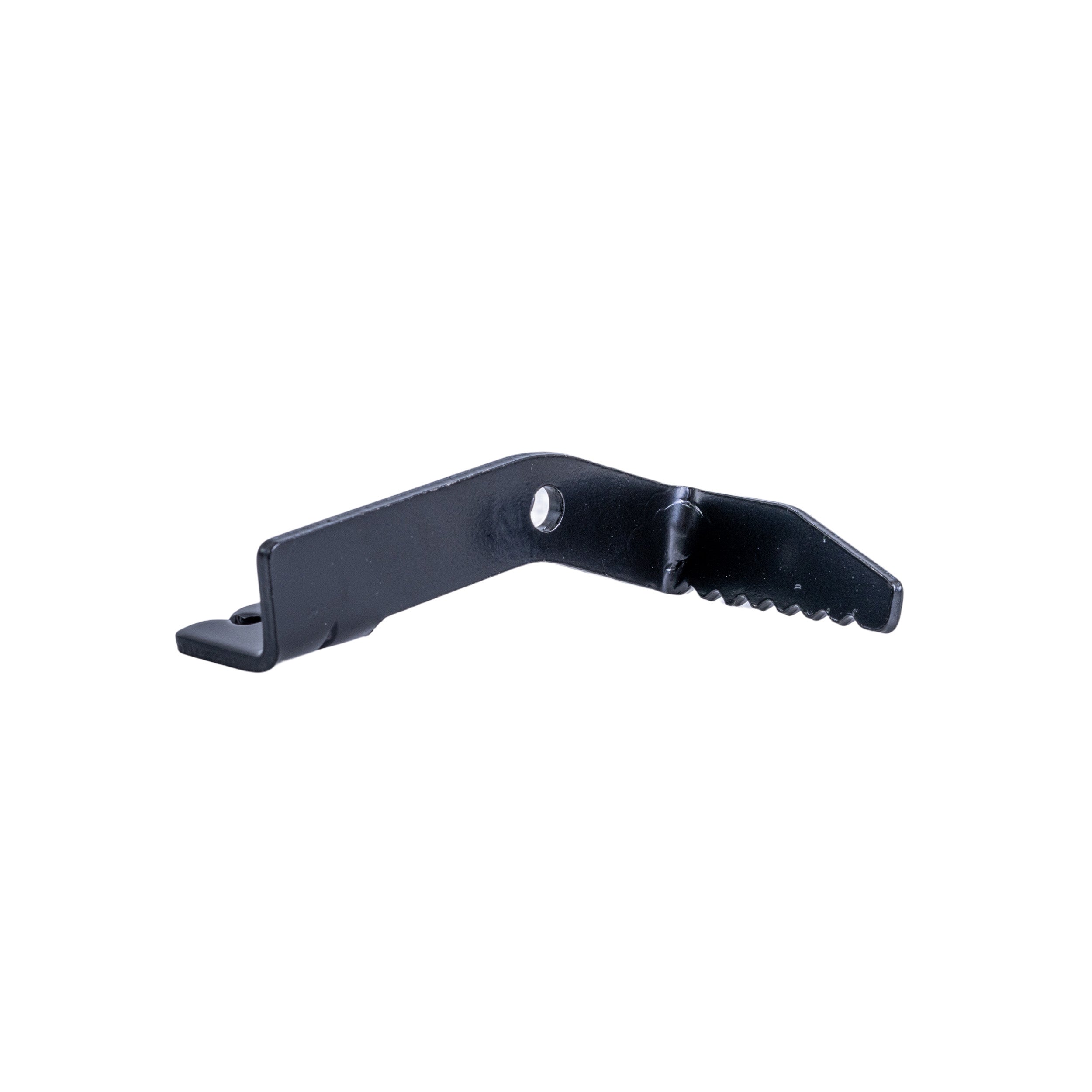 Left Side Wheel Lock for Drive Medical Aluminum Rollator series, black metal with a central hole, essential for maintaining scooter or power chair functionality.