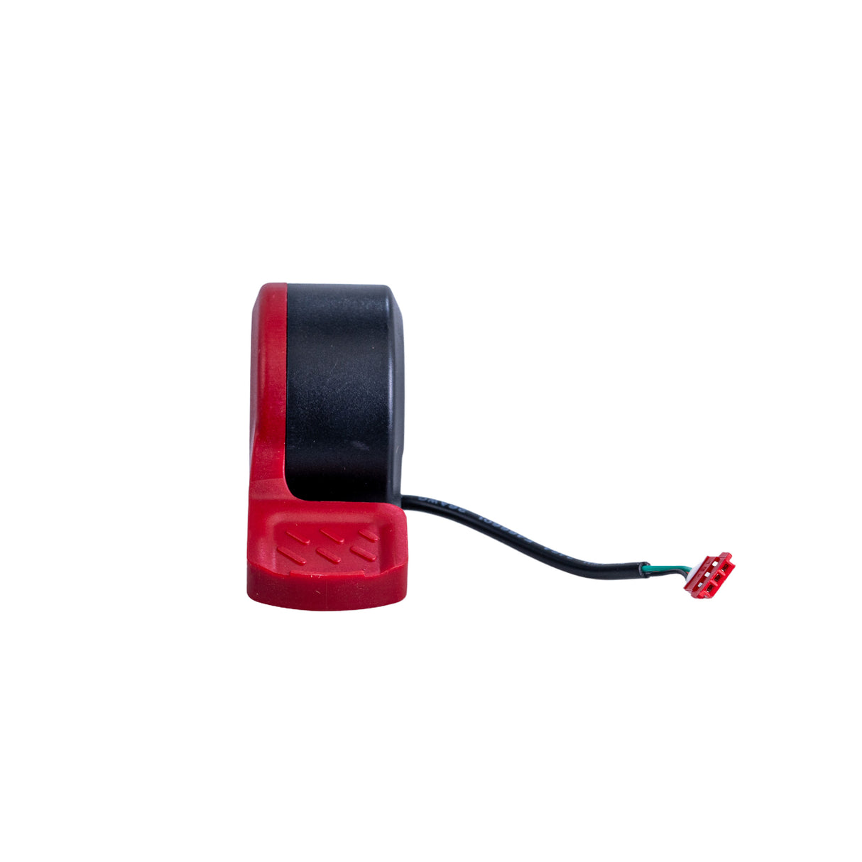 Thumb Brake for the Hover-1 Comet Electric Scooter, featuring a compact, cable-free design with a close-up view of the black and red device next to the console display.