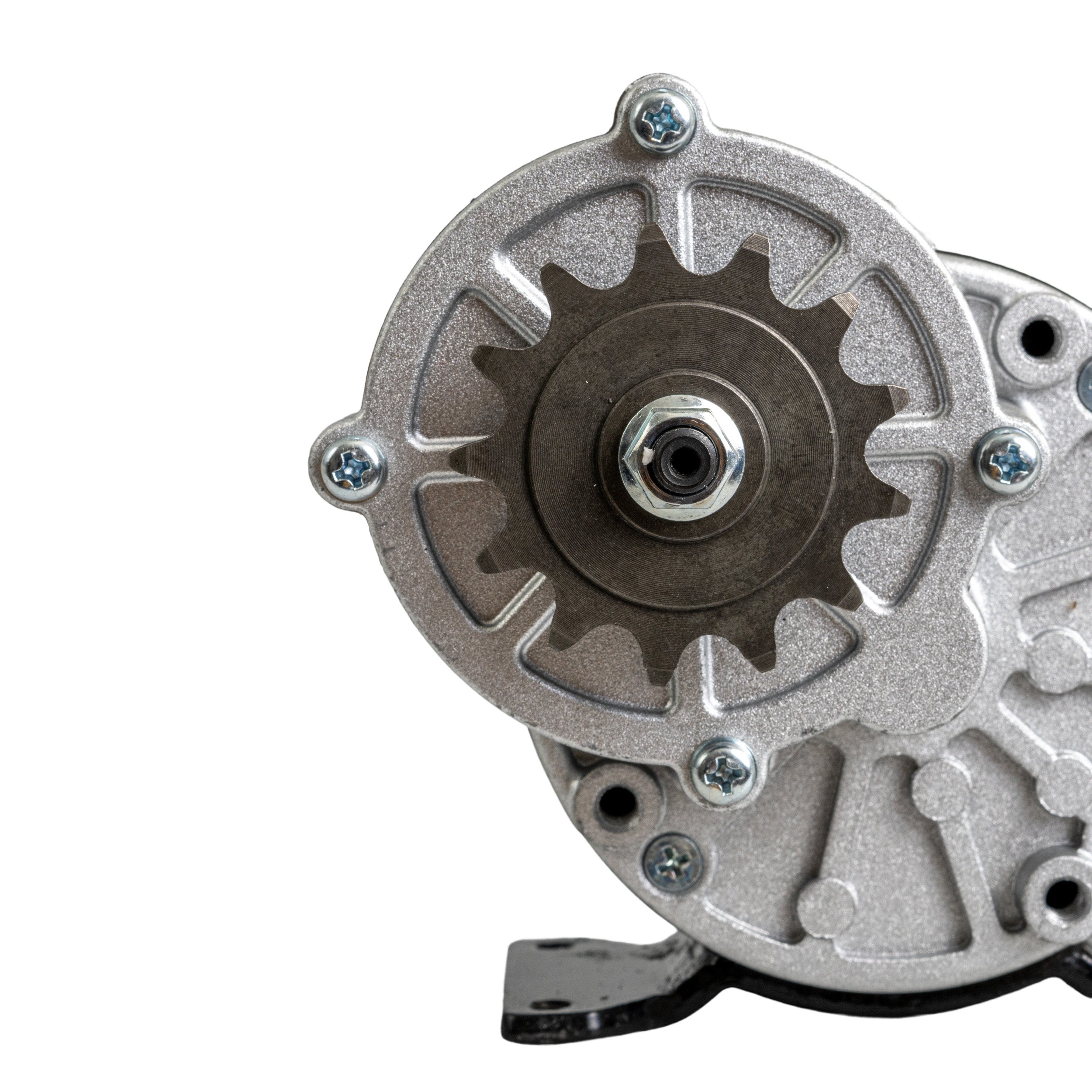 24 Volt 250 Watt Gear Reduction Motor with 13 Tooth Chain Sprocket for the Pulse ATV Quad Ride-On, showcasing a close-up of the gear and sprocket assembly, highlighting its precision and rugged design.