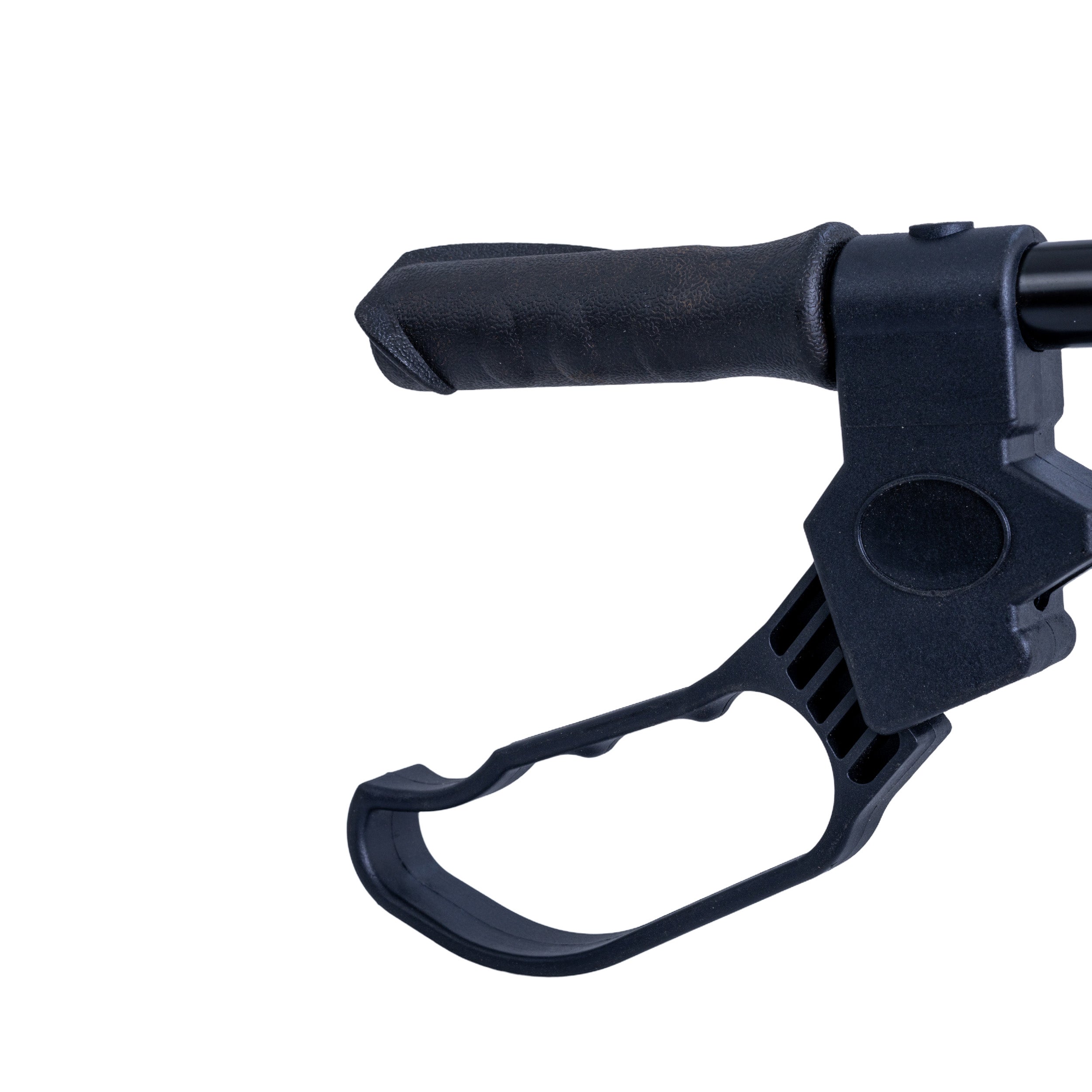 Right Handlebar Brake Assembly for the Drive Medical Bariatric Rollator (10216), featuring a close-up of the black handle with a brake lever, designed for durability and compatibility with the rollator model 10216.