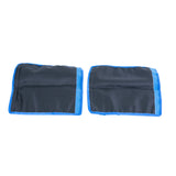 Fleece Armrest Covers for Wheelchairs, Power Chairs, & Scooters (Set of 2) shown as two plush, black and blue fleece armrest wraps, secured with hook and loop strips, enhancing comfort and support.