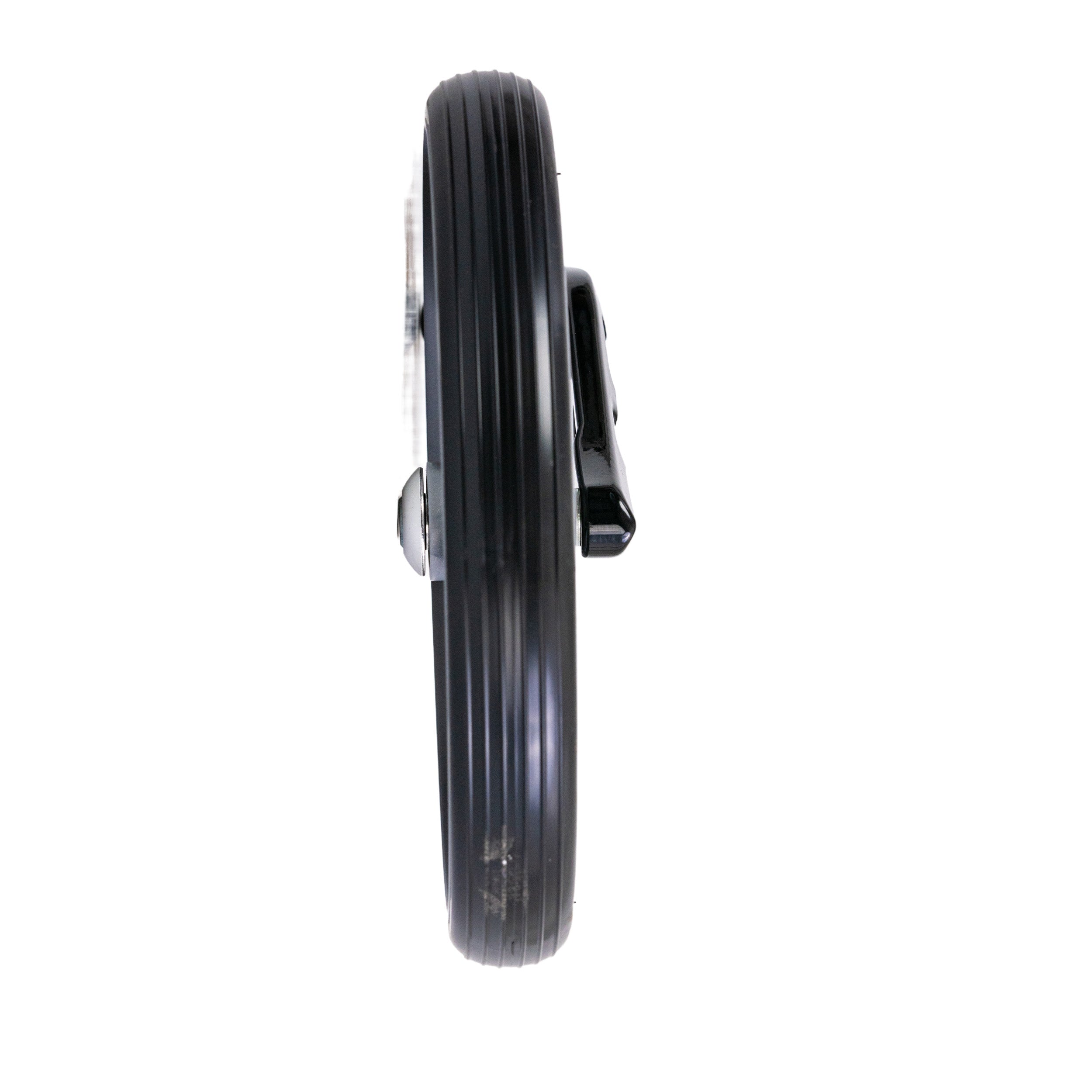 Left Wheel and Fork Assembly for the Drive Medical Nitro Rollator, featuring a black wheel with a metal clip, compatible with specific Nitro rollator models.