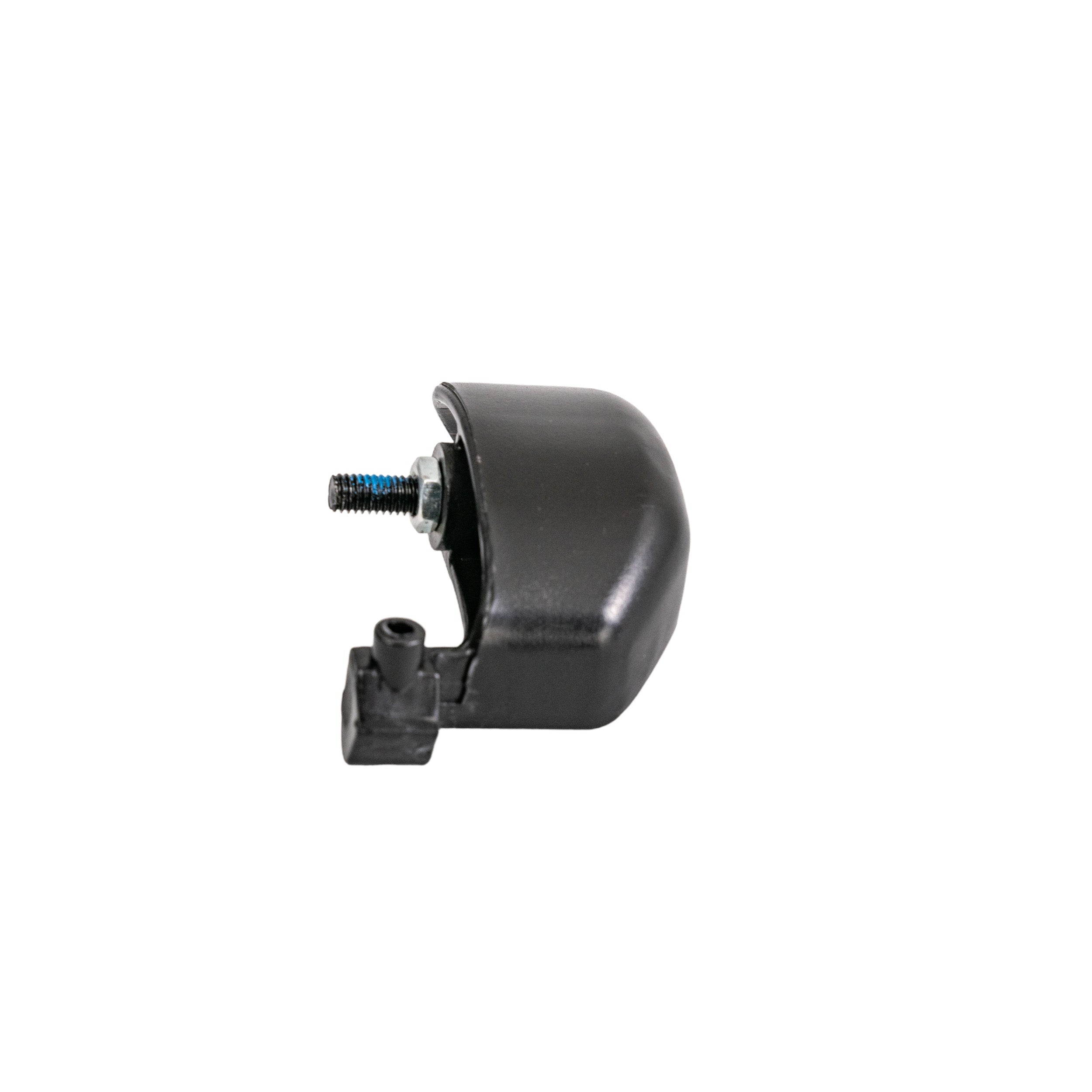 Left Brake Lock Assembly for Drive Medical Nitro Rollator, Nitro CF, Nitro Hemi, & Nitro Tall Rollators, featuring a close-up of a black component with an integrated bolt and screw mechanism.