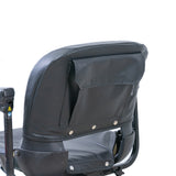 Seat Cover Set for Pride Revo, Sonic, & Go-Go Mobility Scooters: A black leather seat cover with a pocket on the back, featuring metal rivets and snap enclosures.