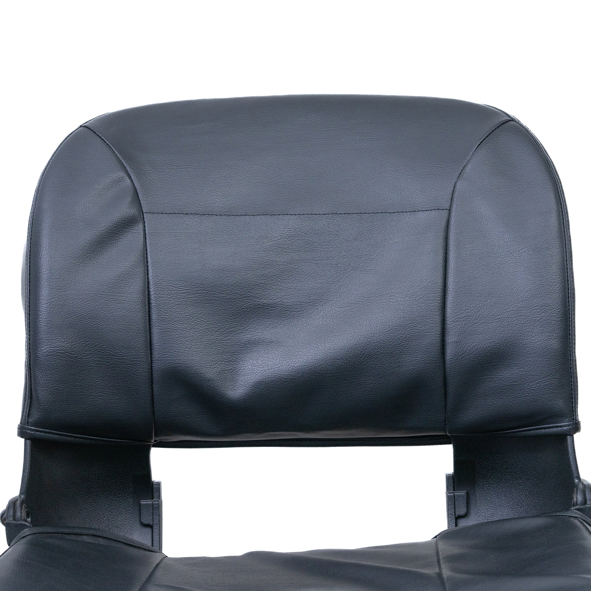 Seat Cover Set for Pride Revo, Sonic, & Go-Go Mobility Scooters, featuring a close-up of durable black PU faux leather upholstery with snap enclosures and a convenient rear pouch for storage.