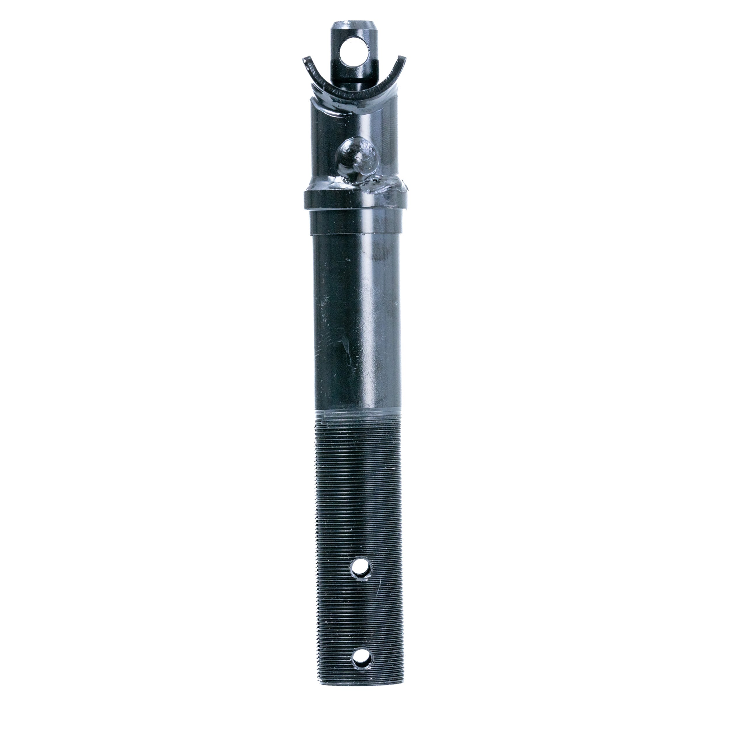 Lower Steering Post for the Go-Go Folding Scooter (S19), featuring a metal object with a hole and a black cylinder with a white cap, essential for attaching the front axle to the tiller assembly.