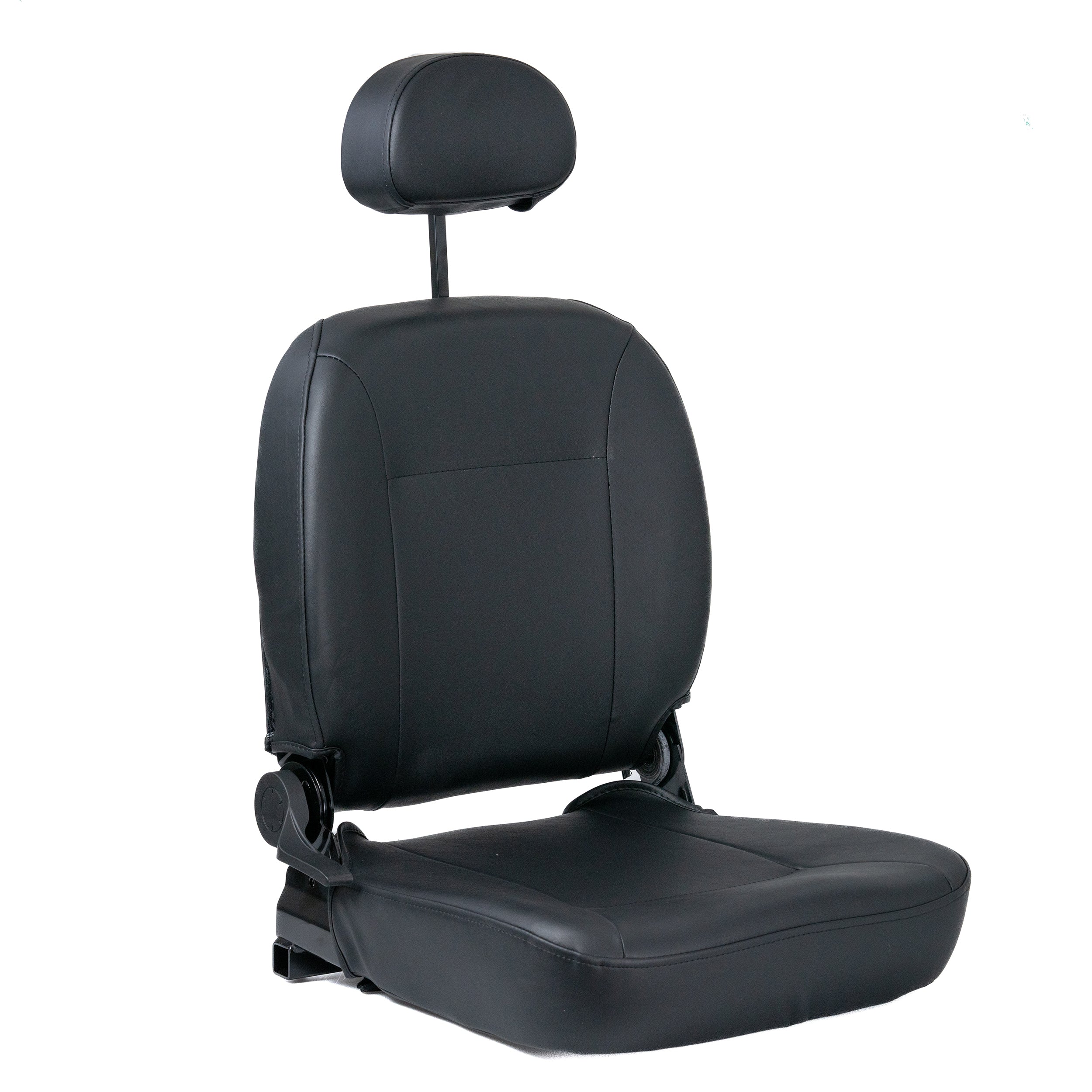 18x18- 20 Hi-Back Black Vinyl Limited Recline Seat for the Jazzy 600 ES and Select 6, featuring a headrest and sleek design, essential for maintaining scooter or power chair functionality.