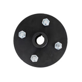 Heavy-Duty Rear Wheel Hub with 1 Bore for Go-Karts (Blemished) showing a black circular hub with bolts and nuts, designed for durability and compatibility with 1 rear axles on go-karts.