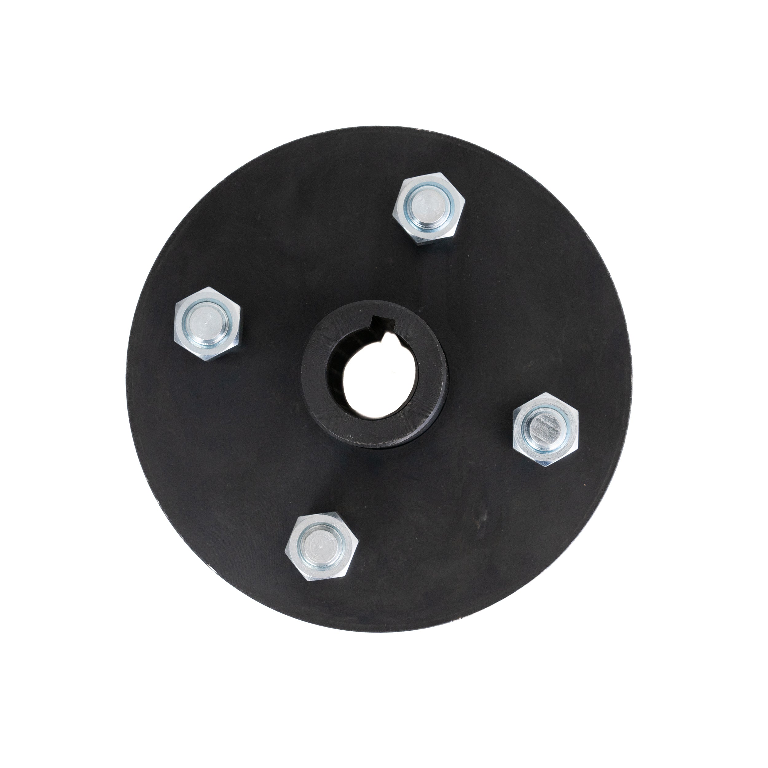 Heavy-Duty Rear Wheel Hub with 1 Bore for Go-Karts, featuring a black circular design with visible bolts and nuts, ideal for off-road go-karts with a 1 rear axle.