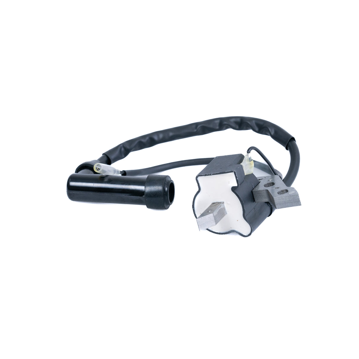 Ignition Coil for Coleman CC100X & CT100U Trail Mini Bikes, featuring a black wire, white and black electrical plug, and metal components for engine compatibility and reliability.