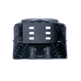 Foldable Front Basket for the Golden Buzzaround CarryOn (GB120), a black plastic container with white rectangular holes, designed to fold flat against the tiller for convenient storage.