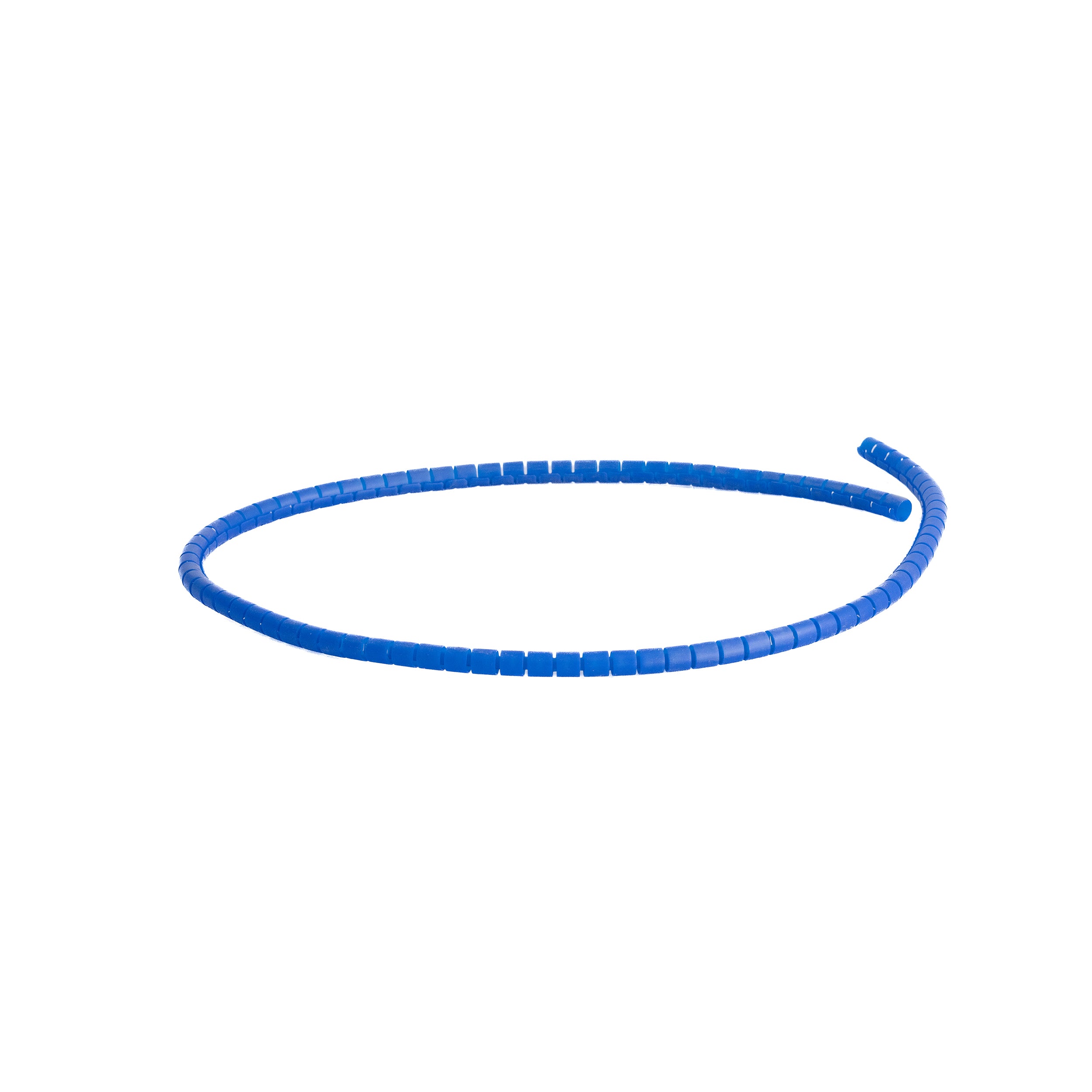 1 Meter Cable Protector featuring a blue, spiral design. Ideal for managing multiple wires in various settings, its 10 mm diameter accommodates several cables, and it can be trimmed to fit specific lengths.