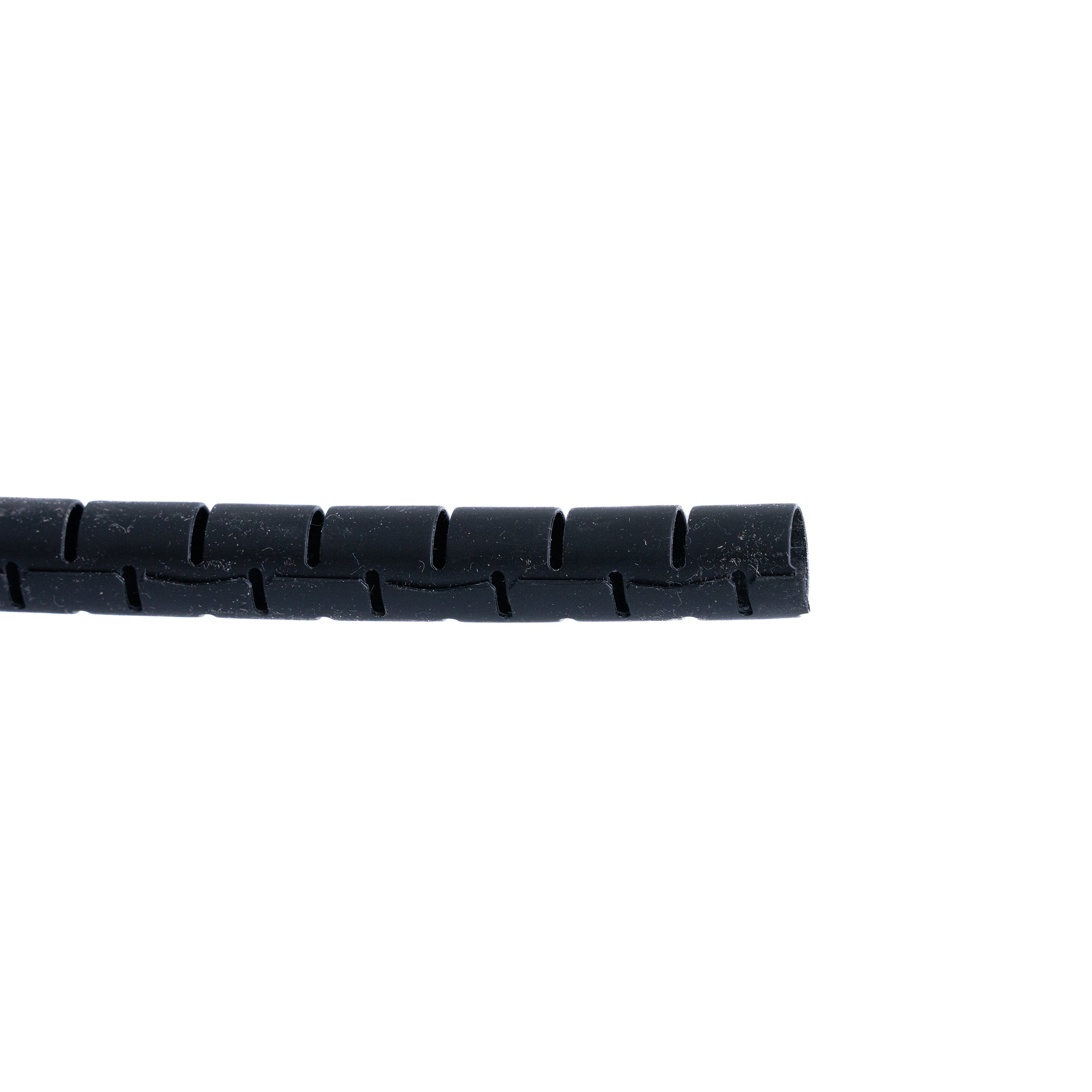 Black tube labeled as 1 Meter Cable Protector, designed for versatile cable management, featuring visible holes and a smooth surface.