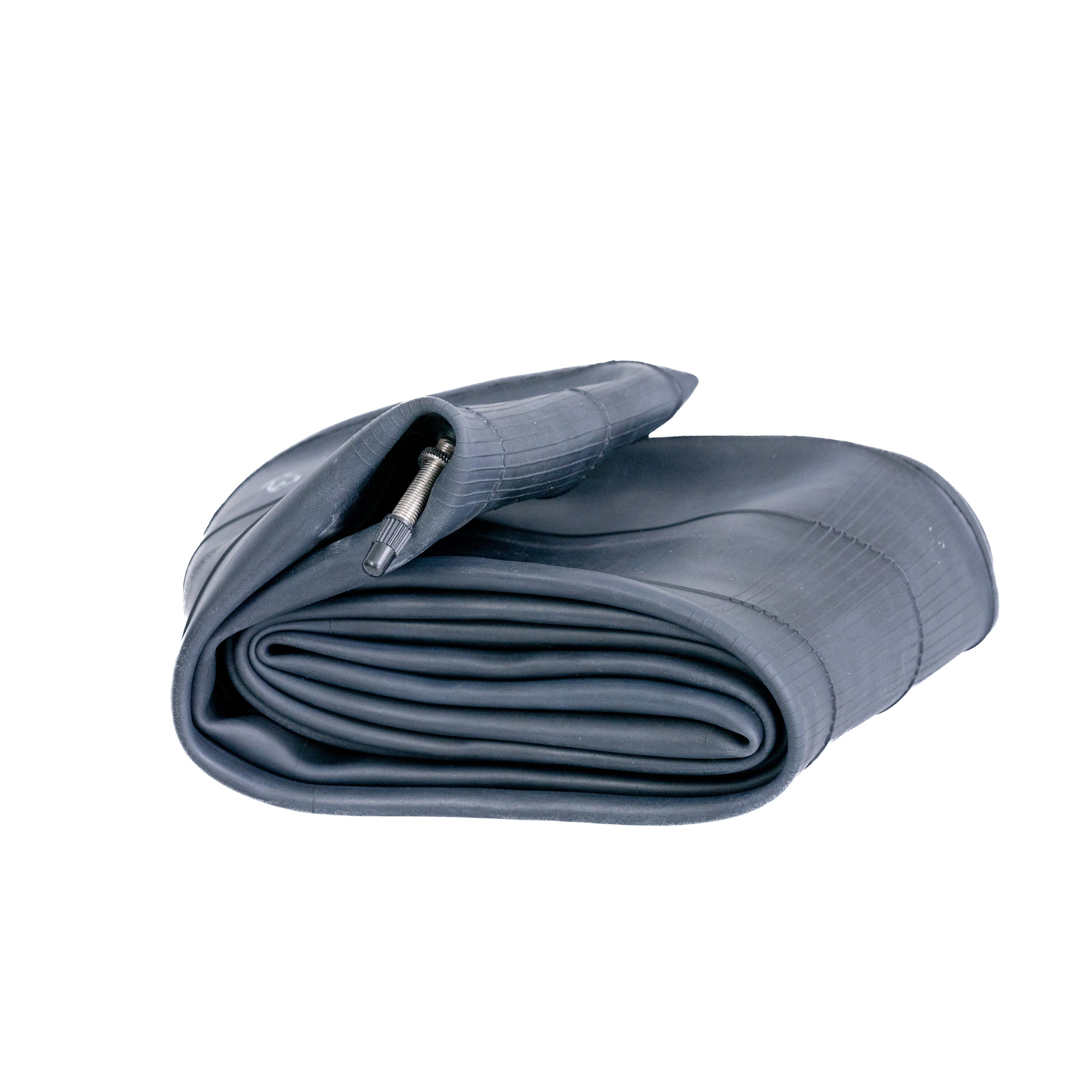 26x4.5-4.8 Bicycle Inner Tube with 33mm Presta Valve, folded grey fabric section with visible metal valve, designed for Sunlite bikes and commonly replaced bike parts.