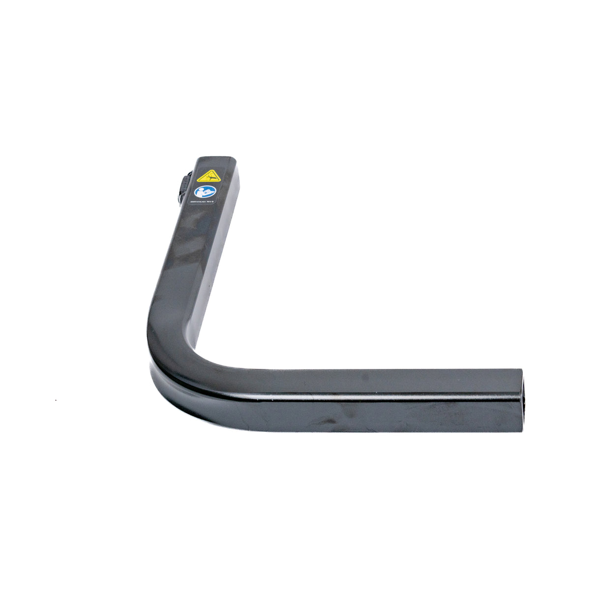 Height Adjustable Armrest Assembly for the Comfort Seating on the Quantum Q6 Edge, featuring a black metal bent arm, seat bracket, flip-up weldment, and mounting hardware for easy installation.