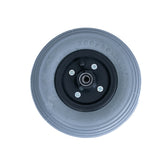 8x2 (200x50) Pneumatic Caster Wheel Assembly with Bearings for Invacare Power Chairs, featuring a black rim and smooth design, close-up view of the wheel structure and bearings.