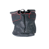 Cup Holder for the Jazzy Passport Power Chair shown as a black mesh bag with red stitching, designed to attach to the left armrest, suitable for holding most cups and bottles.