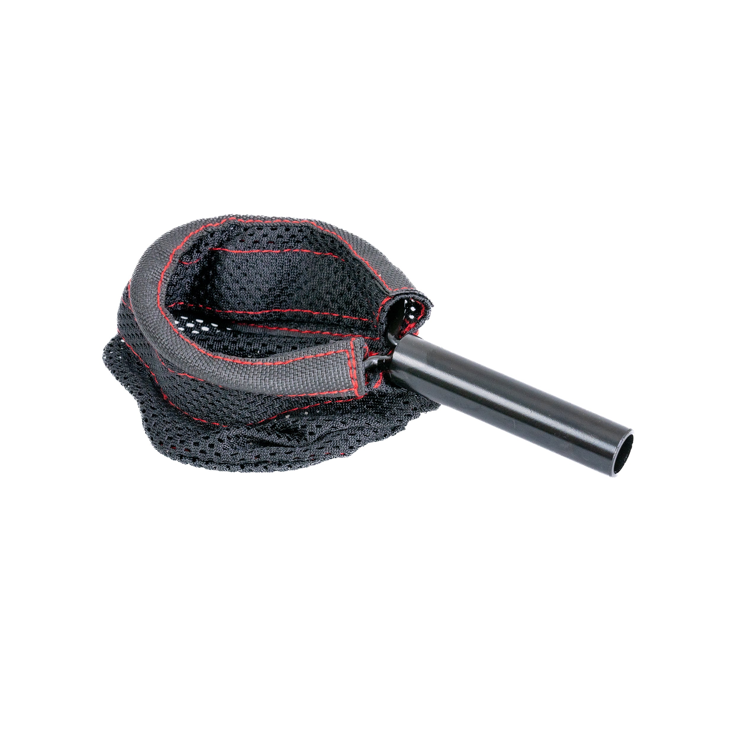 Cup Holder for the Jazzy Passport Power Chair, featuring a black net with a tube and handle, designed to securely hold beverages on the left armrest of the power chair.