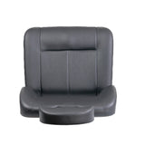 26X 20 Hi-Back Seat Assembly for Jazzy 1450, featuring a black leather cushion and armrest, shown in a close-up view.