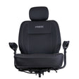 Ultra-Comfort Seat Assembly for Pride Mobility Scooters – 20 wide, featuring memory foam cushions, leather finish, armrests, headrest, and lap belt, viewed in profile highlighting seat and seatback.