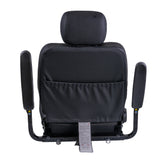 Ultra-Comfort Seat Assembly for Pride Mobility Scooters - 20 wide, showcasing a thick memory foam seat and seatback, plus a mounting plate, armrests, headrest, and lap belt, seen from the back.