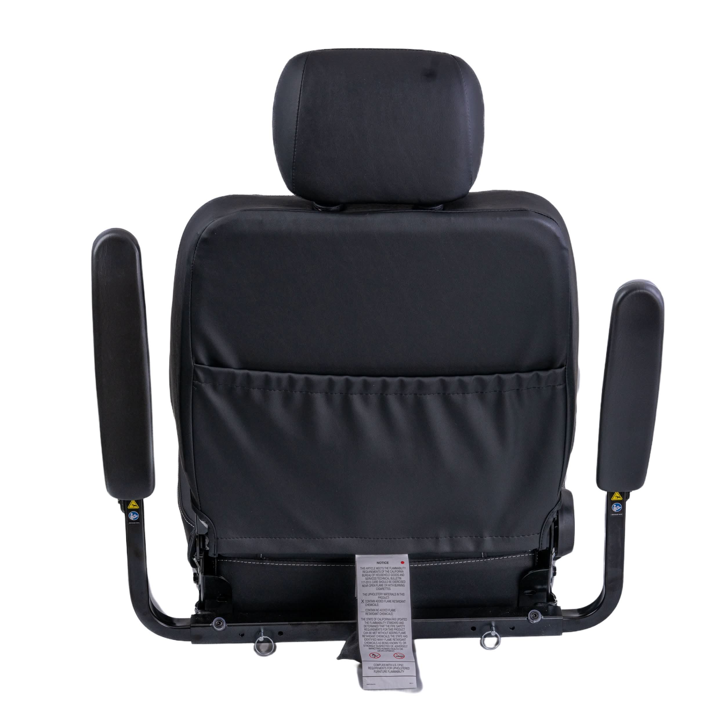 Back of the Pride high-back Ultra-Comfort seat showing the seatback and mounting plate