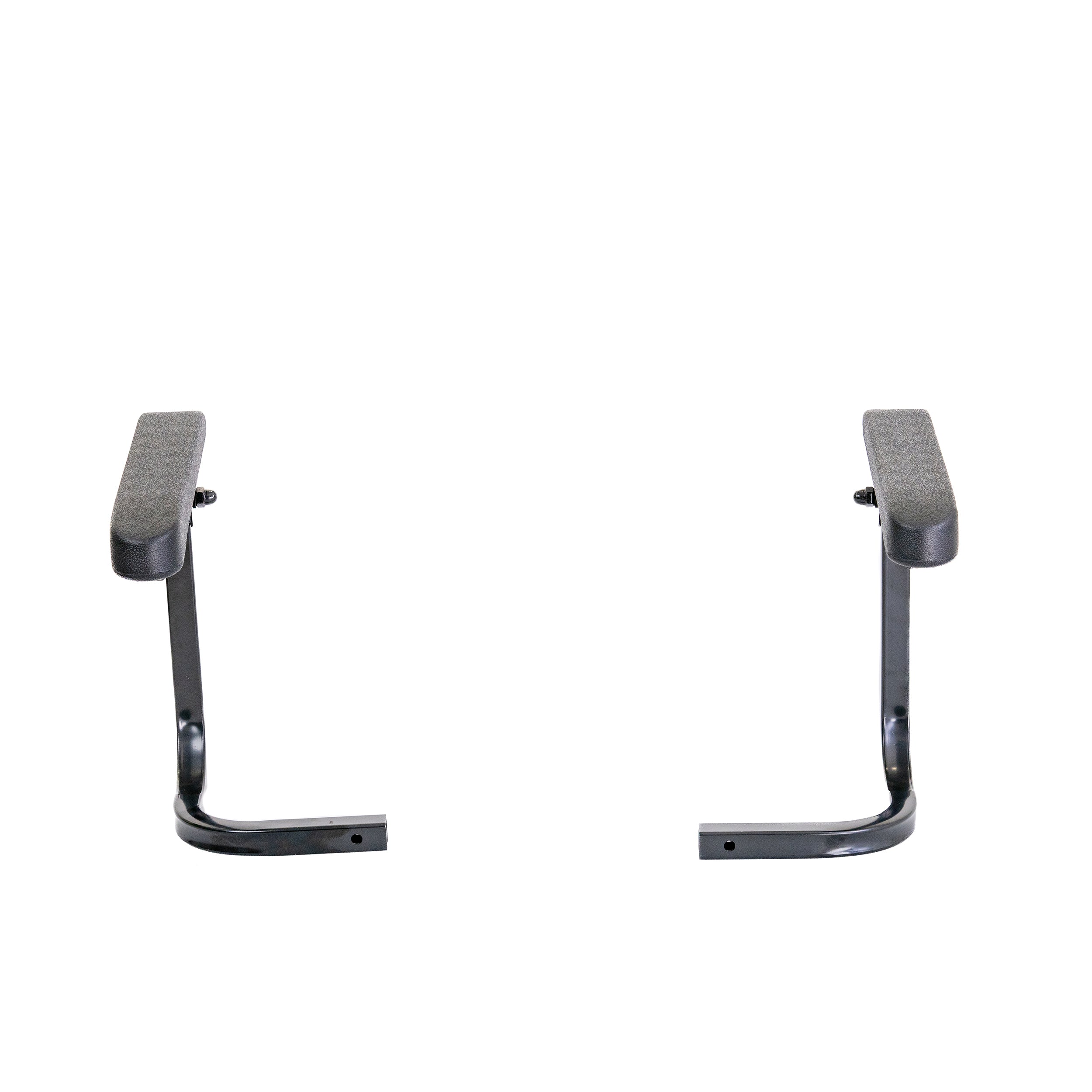 Armrest Assembly for the Pride i-Go Folding Scooter (Set of 2), featuring two black metal armrests with handles, quick pull pins, and set screws, designed for easy folding and maneuverability.