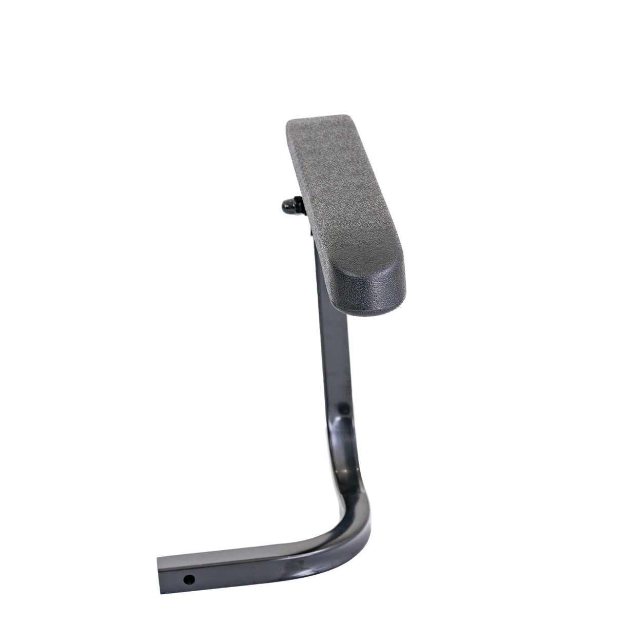 Armrest Assembly for the Pride i-Go Folding Scooter (Set of 2) featuring black metal construction with foldable armrests and black handles, including retaining quick pull pins and set screws with easy turn knobs.