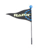 Flag for Razor Crazy Cart, Ground Force, & Ground Force Drifter Go-Karts displayed with a black flag featuring a blue ball and text, attached to a black pole.