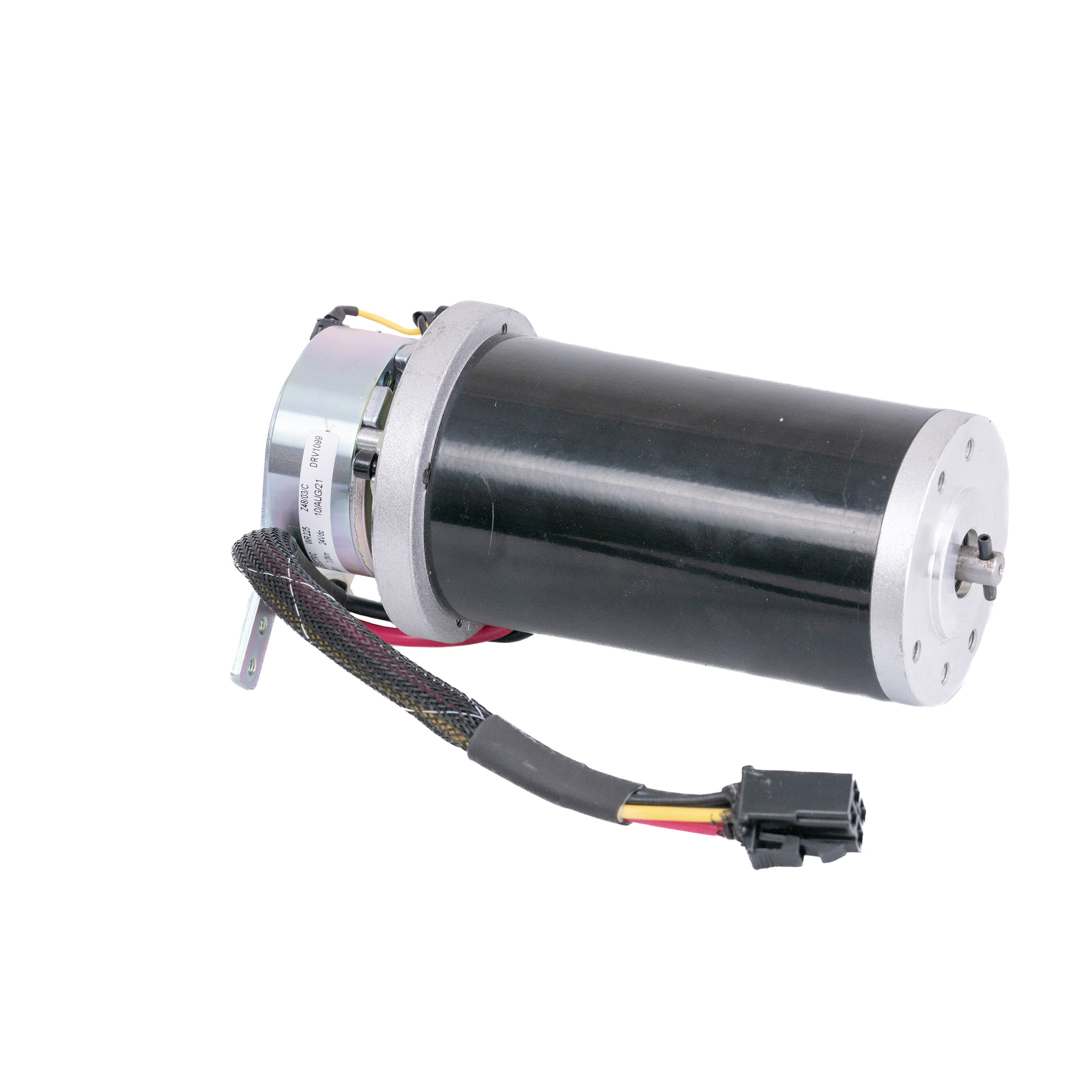 Motor with Brake Assembly for the Pride Travel Pro (SC36), featuring a cylindrical black and silver electric motor with visible wiring and components. Ideal for scooters and power chairs.