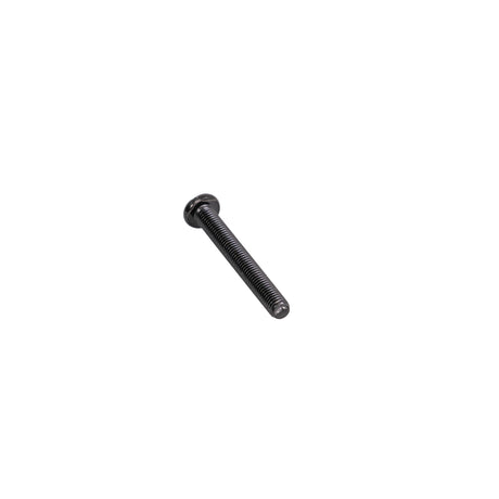 Close-up of a black, round-head screw, part of the Joystick Mounting Hardware for Pride Power Chairs, used to secure the joystick to the mounting bracket. Phillips slotted combination head for versatile screwdriver use.