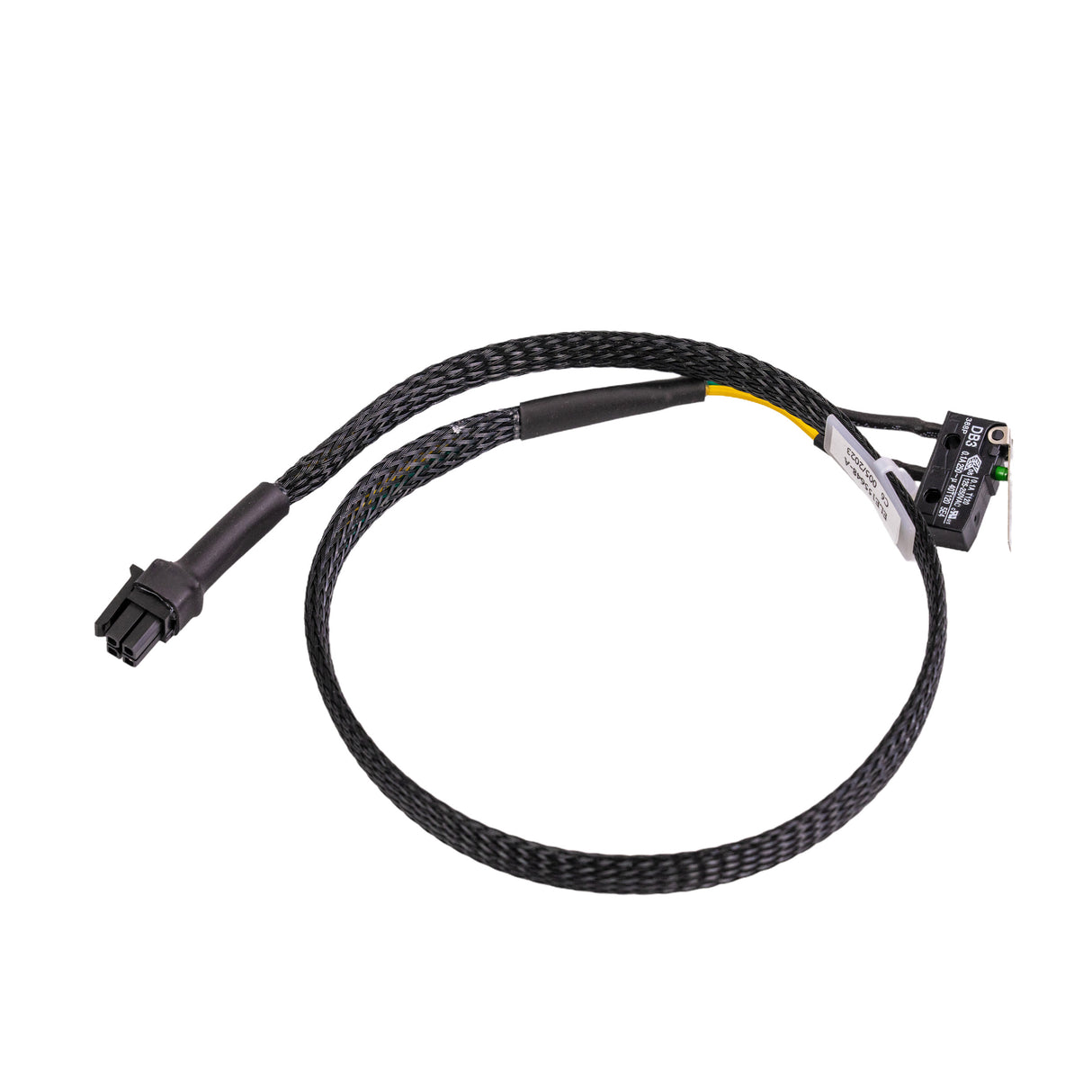 Lift Actuator Switch Harness for Jazzy Air & Air 2 Power Chairs, showcasing a black, braided cable with a 4-pin connector designed for controlling the suspension system.