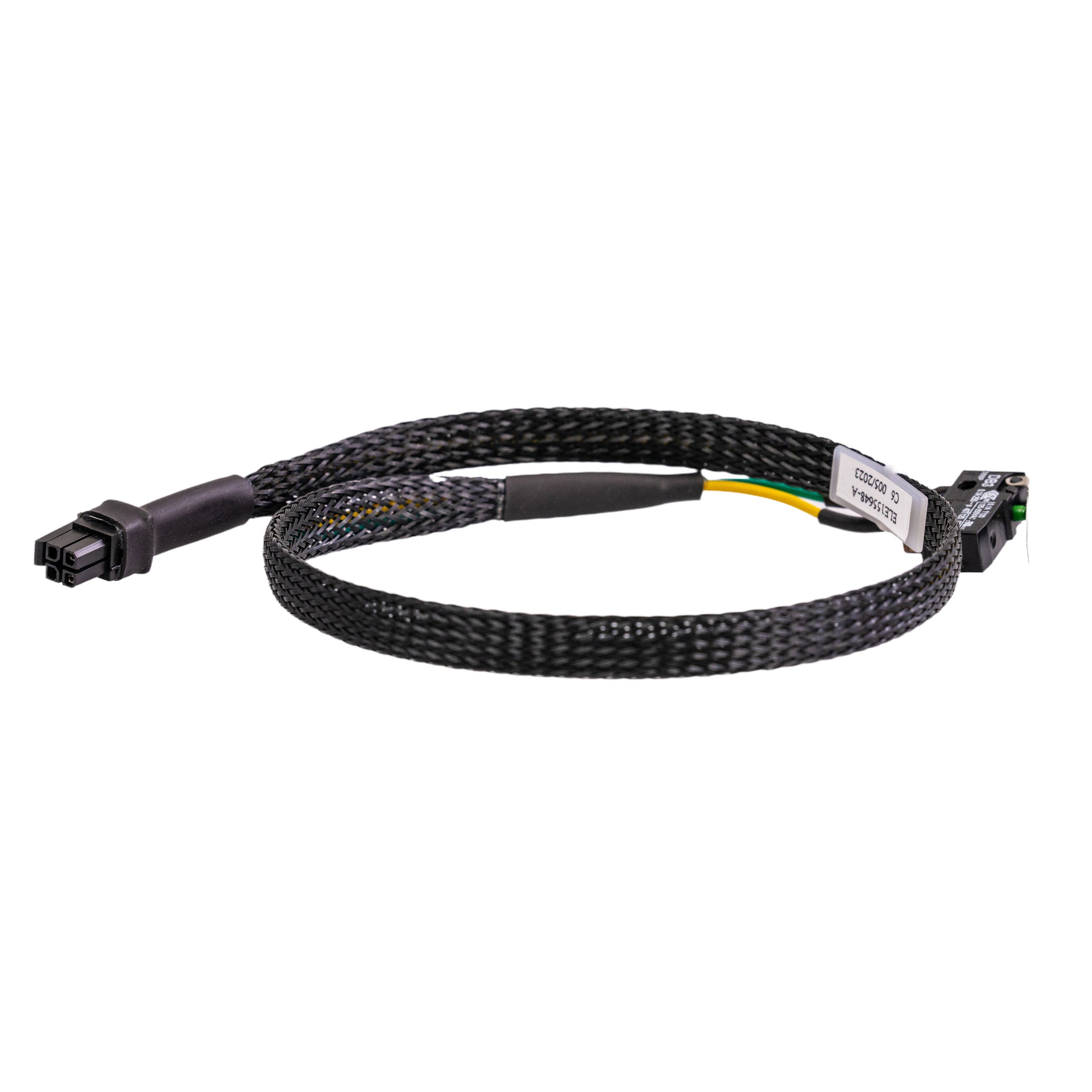 Lift Actuator Switch Harness for Jazzy Air & Air 2 Power Chairs, featuring a close-up of a black braided cable with a 4-pin connector used to control the suspension system.