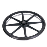 Urethane Wheel for Invacare Insignia Wheelchair: Close-up of a black wheel with metal spokes, showing the 3/4 handrail and durable urethane outer material.