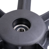 Urethane Wheel for Invacare Insignia Wheelchair: A close-up of a black plastic and metal wheel with a central hole, designed for durability and ease of use with a 3/4 handrail.