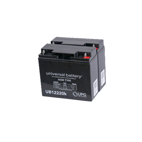 High Capacity (18 Ah - 22 Ah) Battery Box Assembly for the Drive Scout DST 3 & Scout DST 4, featuring a close-up view of a black battery with red terminals and clear labeling.