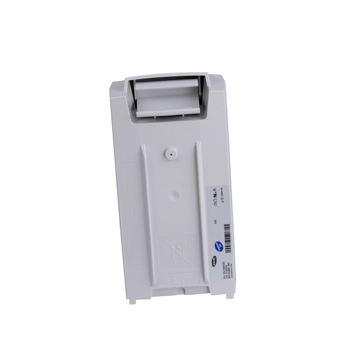 Battery Pack for the Invacare I-Lift, Jasmine, & Roze Patient Lifts; a white rectangular unit with a visible label, designed as a rechargeable replacement for powering patient lifts up to 450 lbs.